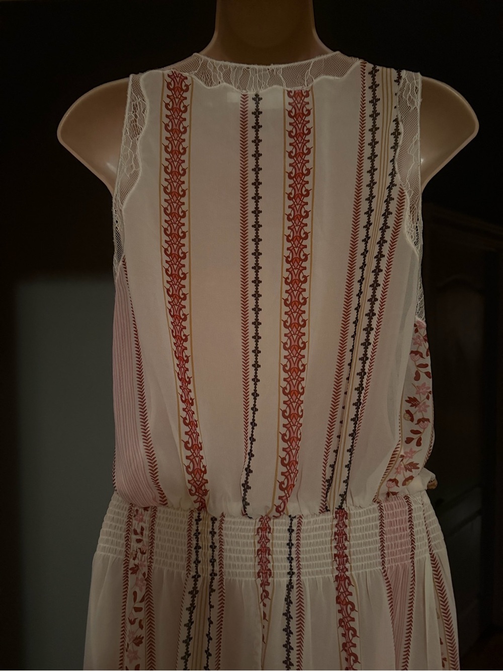 ASTR The Label Sheer Lace Trim Flowing Boho Striped Maxi Dress Size M - Picture 7 of 14